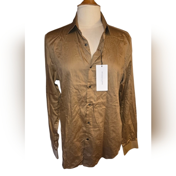 Denim & Flower Other - Denim & Flower Brown Blouse, NWT, Long Sleeve, Satin Collectiom